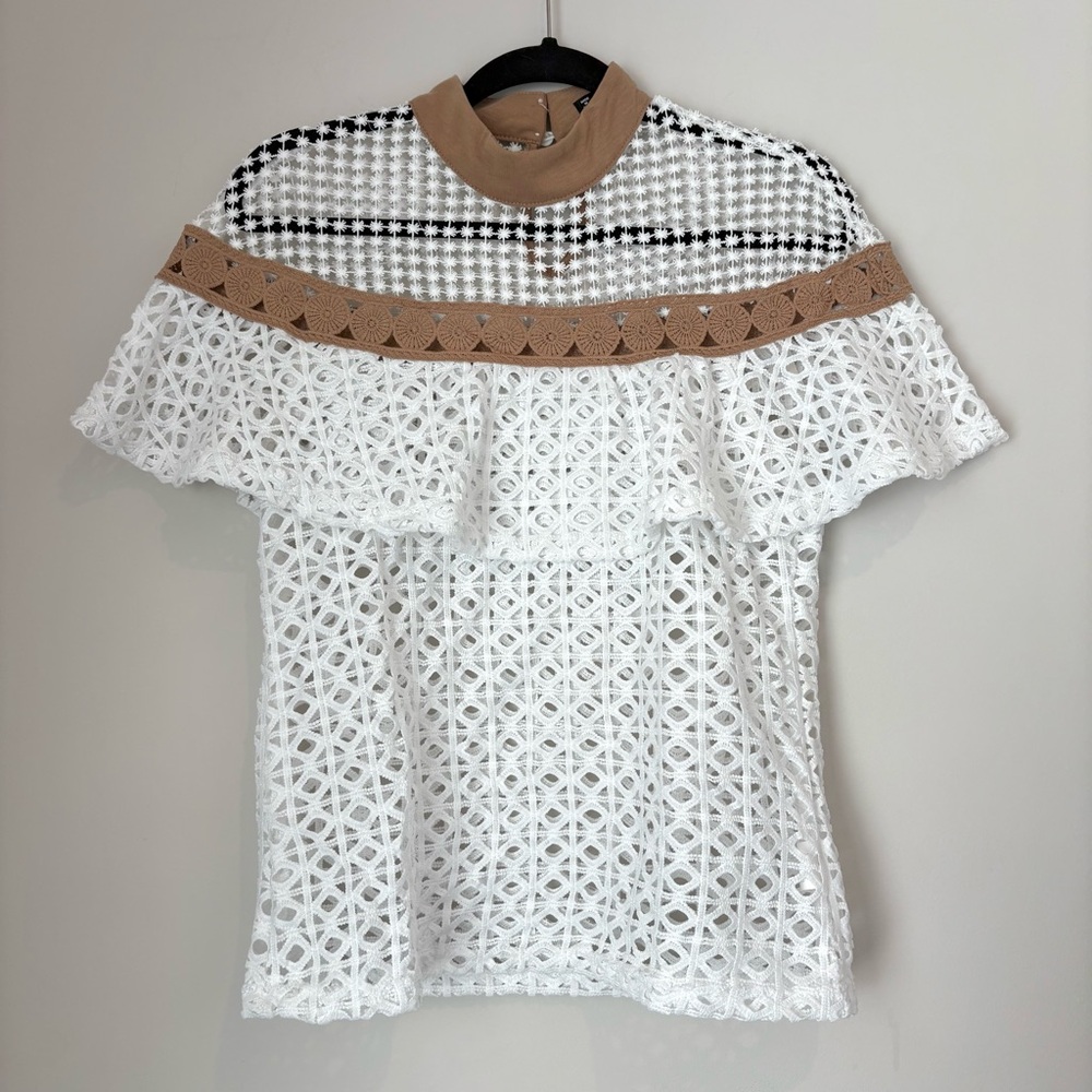 SHEIN Popular Embroidered and Eyelet White Blouse sz Medium